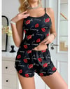 Kadın Siyah Öpücük Desenli Şortlu Pijama Takımı