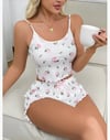 Kadın Süt Beyaz Gül Desenli Şortlu Pijama Takımı