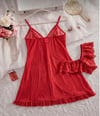 Kırmızı Dantel Detaylı Fırfırlı Babydoll Gecelik Takımı