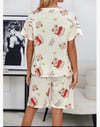 Krem Pamuklu Ayıcık Baskılı Şortlu Pijama Takımı