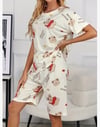 Krem Pamuklu Ayıcık Baskılı Şortlu Pijama Takımı