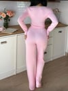 Pembe Dantelli Fiyonk Detaylı Uzun Pamuk Viskon Pijama Takımı