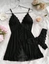 Siyah Dantel Detaylı Fırfırlı Babydoll Gecelik Takımı