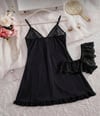 Siyah Dantel Detaylı Fırfırlı Babydoll Gecelik Takımı
