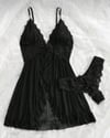 Siyah Dantel Detaylı Fırfırlı Babydoll Gecelik Takımı