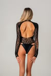 Siyah Dik Yakalı Leopar Motifli Body