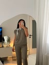 Modal kumaş omuz vatkalı geniş paça takım