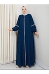 Manşeti Nakış Detaylı Fermuarlı Rahat Kesim Medine İpeği Ferace