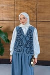 Alenis İşlemeli Kot Yelek Etekli Takım  - Koyu Mavi