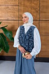 Alenis İşlemeli Kot Yelek Etekli Takım  - Koyu Mavi