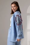 Alya İşlemeli Keten Kimono Takım  - Mavi