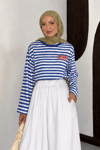 Baskılı Mavi Çizgili Avrisse T-shirt