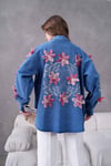 Larin İşlemeli Kot Kimono  - Lacivert