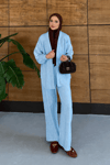 Liora İşlemeli Keten Kimono Takım  - Açık Mavi