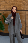 Liora İşlemeli Keten Kimono Takım  - Antrasit