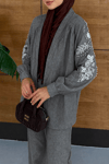 Liora İşlemeli Keten Kimono Takım  - Antrasit