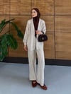 Liora İşlemeli Keten Kimono Takım  - Kahve