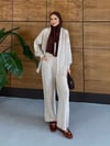 Liora İşlemeli Keten Kimono Takım  - Kahve
