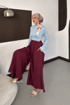 Luna Tensel Etek Görünümlü Pantolon - Bordo