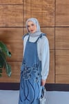 Maris İşleme Askılı Kot Salopet Elbise  - Lacivert