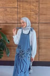 Maris İşleme Askılı Kot Salopet Elbise  - Lacivert