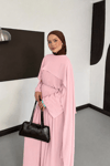 Meyra Pelerinli Şifon Takım - Pembe