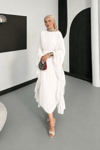 Mila Fırfırlı Şifon Abaya - Ekru
