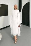 Mila Fırfırlı Şifon Abaya - Ekru