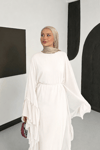 Mila Fırfırlı Şifon Abaya - Ekru