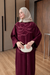 Mirel İşlemeli Tensel Elbise - Bordo