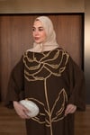 Mirel İşlemeli Tensel Elbise - Koyu Kahve