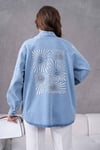 Miren İşlemeli Kot Kimono  - Açık Mavi