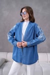 Miren İşlemeli Kot Kimono  - Mavi