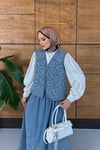 Mireya İşlemeli Kot Yelek Etekli Takım  - Açık Mavi