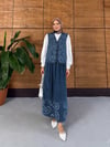Mireya İşlemeli Kot Yelek Etekli Takım  - Koyu Mavi