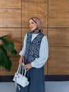 Mireya İşlemeli Kot Yelek Etekli Takım  - Koyu Mavi
