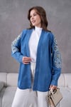Mirina İşlemeli Kot Kimono  - Mavi