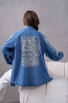 Mirina İşlemeli Kot Kimono  - Mavi