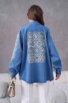 Mirina İşlemeli Kot Kimono  - Mavi