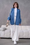 Mirina İşlemeli Kot Kimono  - Mavi