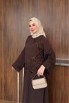 Neria İşlemeli Tensel Elbise  - Kahve