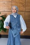 Rovin İşlemeli Kot Yelek Etekli Takım  - Lacivert