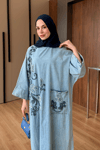 Senna İşlemeli Kot Elbise  - Açık Mavi