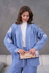 Sera İşlemeli Keten Kimono Takım  - Lacivert