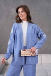 Sera İşlemeli Keten Kimono Takım  - Lacivert