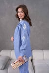 Sera İşlemeli Keten Kimono Takım  - Lacivert