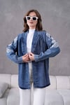Soren İşlemeli Kot Kimono  - Koyu Mavi