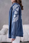 Soren İşlemeli Kot Kimono  - Koyu Mavi
