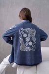 Soren İşlemeli Kot Kimono  - Koyu Mavi