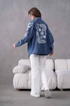 Soren İşlemeli Kot Kimono  - Koyu Mavi